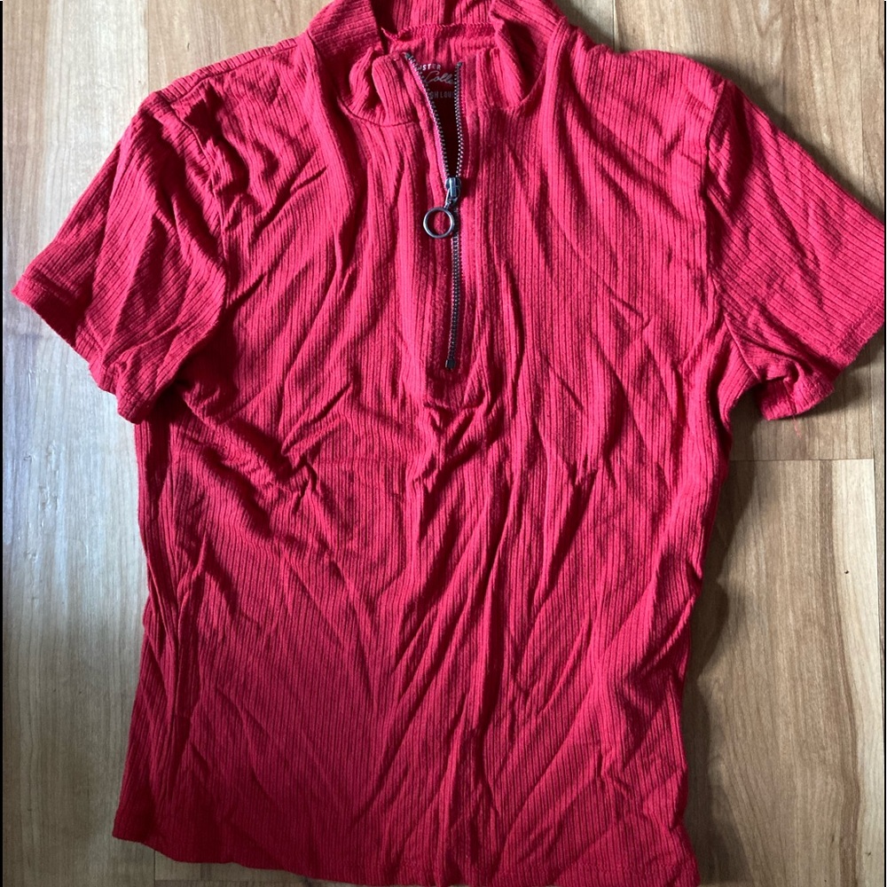 Hollister red mock neck zip up shirt